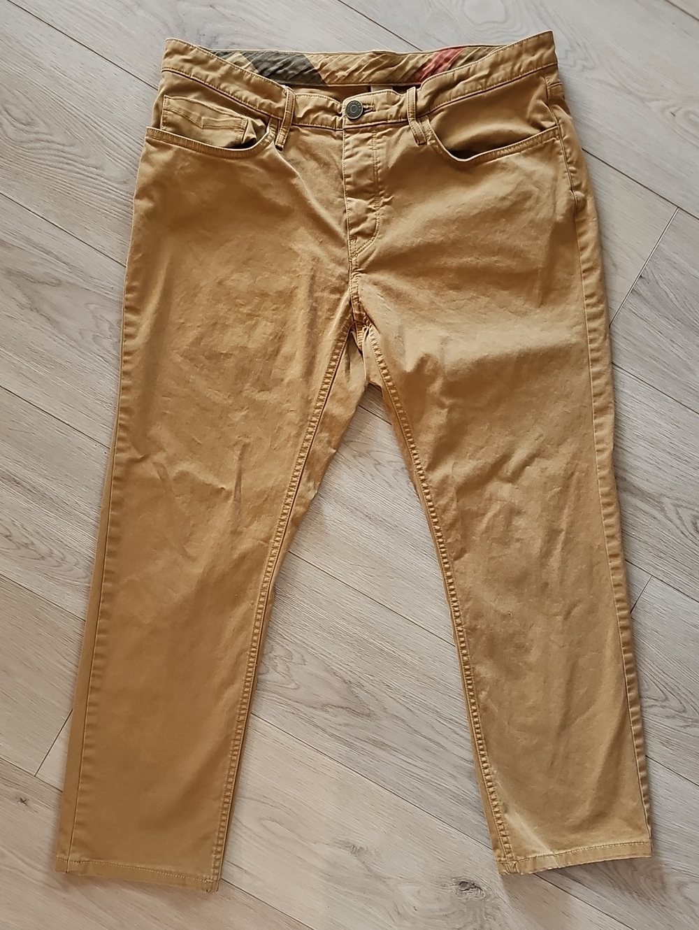 Burberry Brit Men’s Slim Fit Chino Trousers Tan Khaki Nova Check, Waist 32R